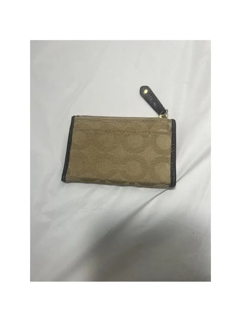 Coach Madison Op Art Mini Skinny Signature ID Card Coin Purse Khaki Brown